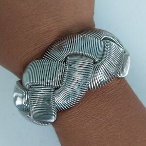 Braided Coiled Metal Wire Bracelet Silver Tone